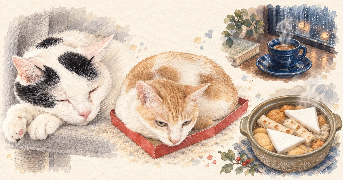 Featured image of post 【09月20日の写真日記】いつもの猫たちと、雨の日の読書とおでん